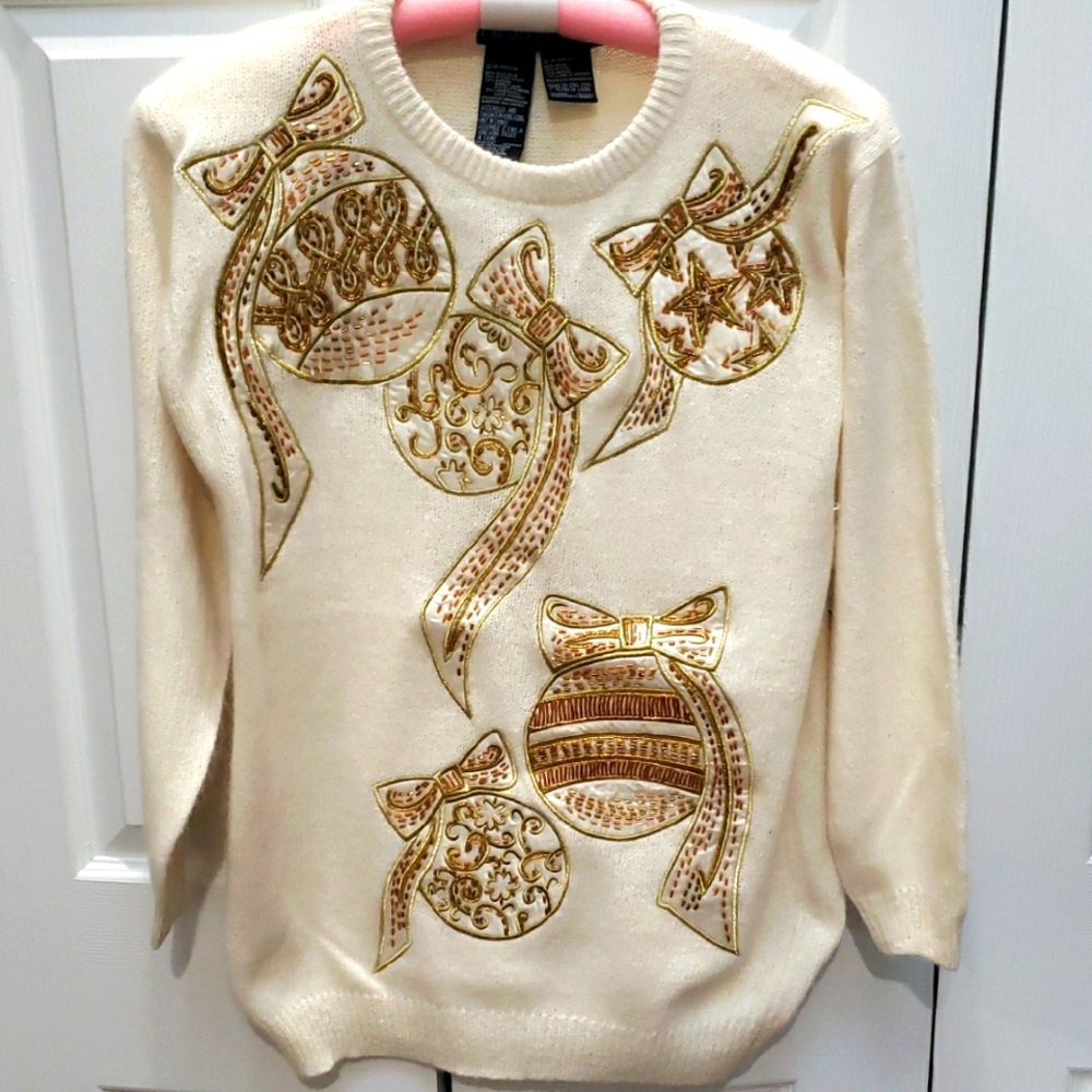 Elegant Cream Sweater with Gold Accents